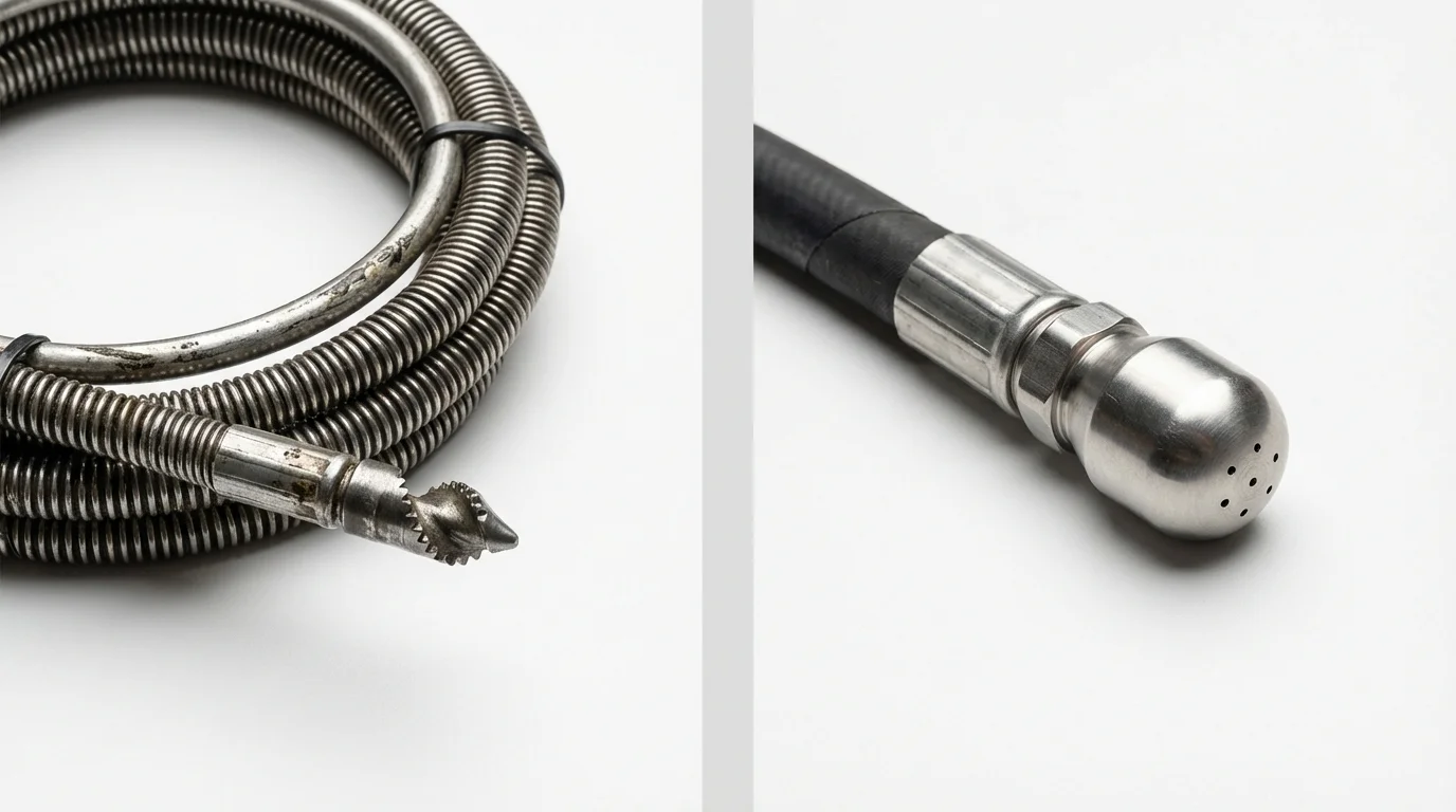 Drain snake cable and hydro jetting nozzle used for drain cleaning in Vinton, LA