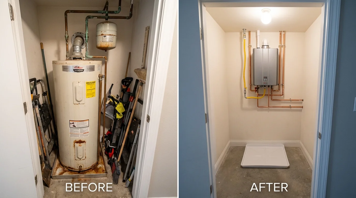 Tank water heater versus wall-mounted tankless unit comparison for Vinton, LA homeowners