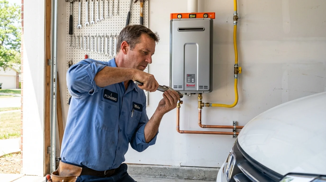 Tankless water heater installation by a Johns Plumbing LLC plumber in Vinton
